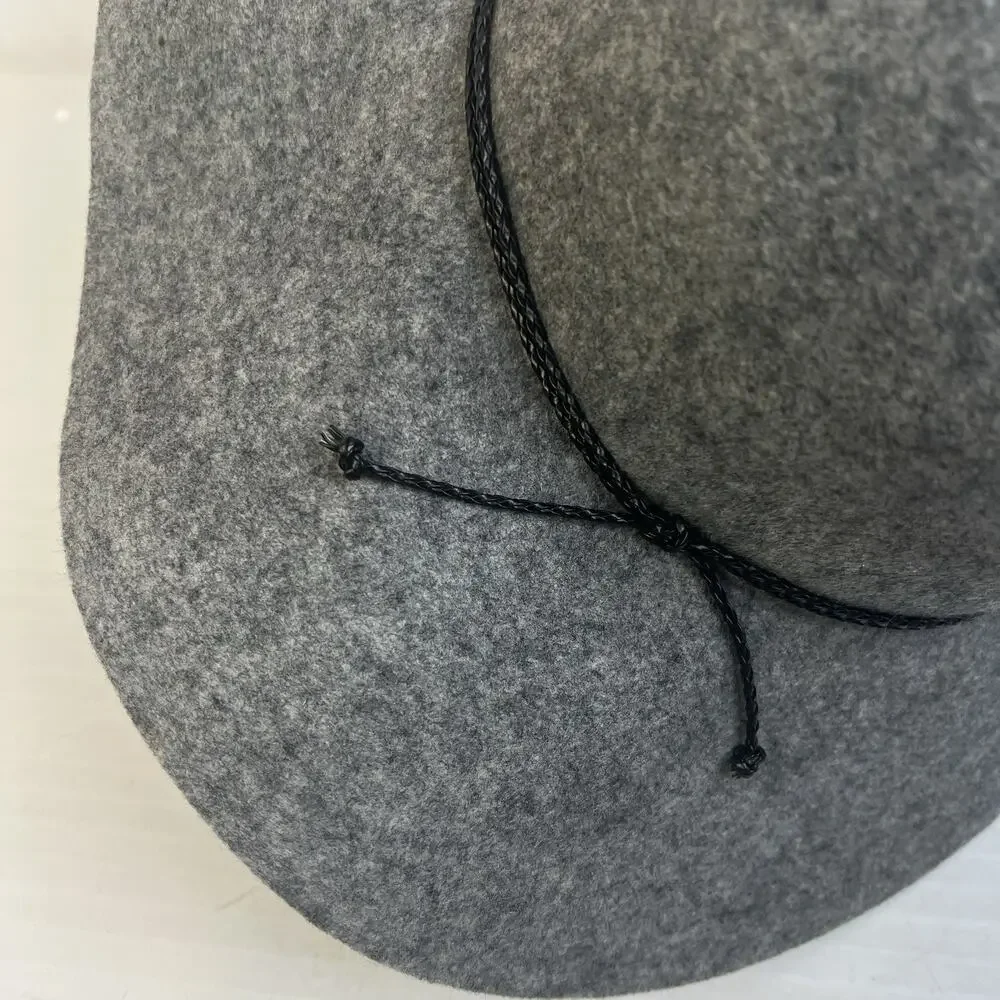 Halogen Wool Felt Floppy Wide Brim Hat Gray Adjustable Size Outdoors Festival
